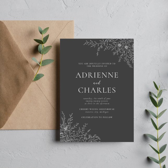 Invitación Floral Simplicity 1 Charcoal Gray Minimal Wedding (Subido por el creador)