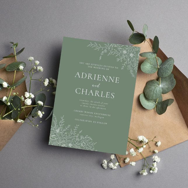 Invitación Floral Simplicity 1 Modern Green Minimal Wedding (Subido por el creador)