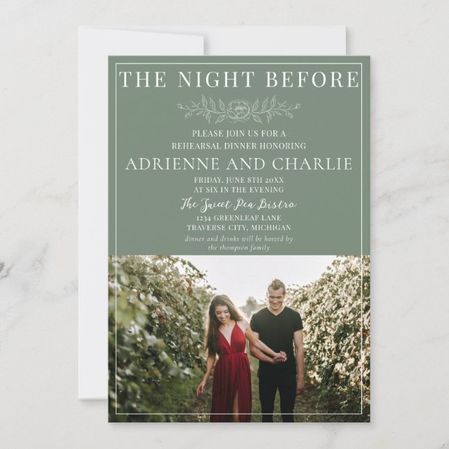 Invitación Floral Simplicity 1 Modern Green Rehearsal Dinner (Anverso)