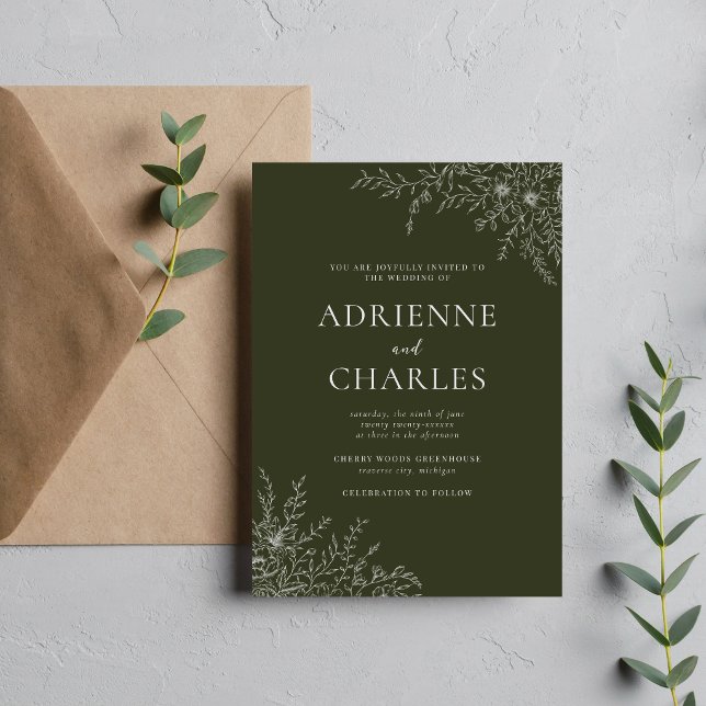 Invitación Floral Simplicity 1 Olive Green Minimal Wedding (Subido por el creador)