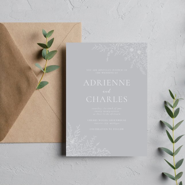 Invitación Floral Simplicity 1 Sterling Gray Minimal Wedding (Subido por el creador)