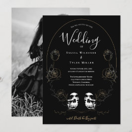 Invitación Floral Skull Black Photo Gothic