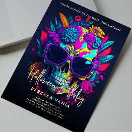 Invitación FLORAL SKULL colorida fiesta de cumpleaños de Hall