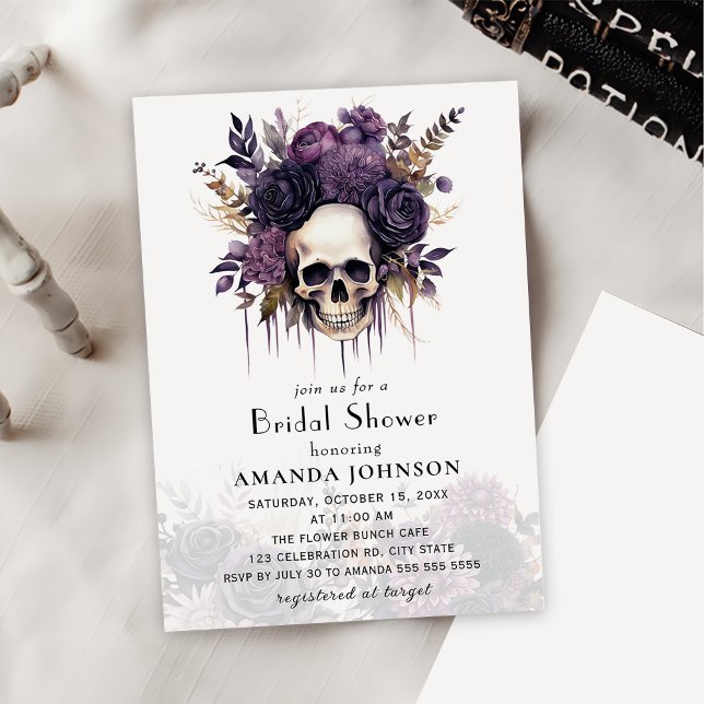 Invitación Floral Skull Gothic Halloween Bridal Shower (Subido por el creador)