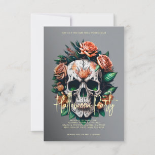 Invitación Floral Skull Grey Halloween Party