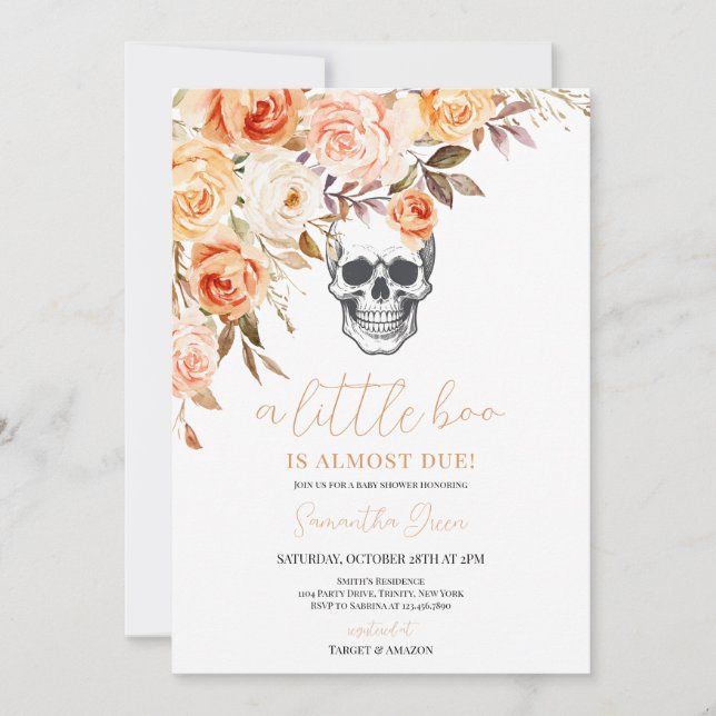 Invitación Floral Skull Halloween Baby Shower (Anverso)