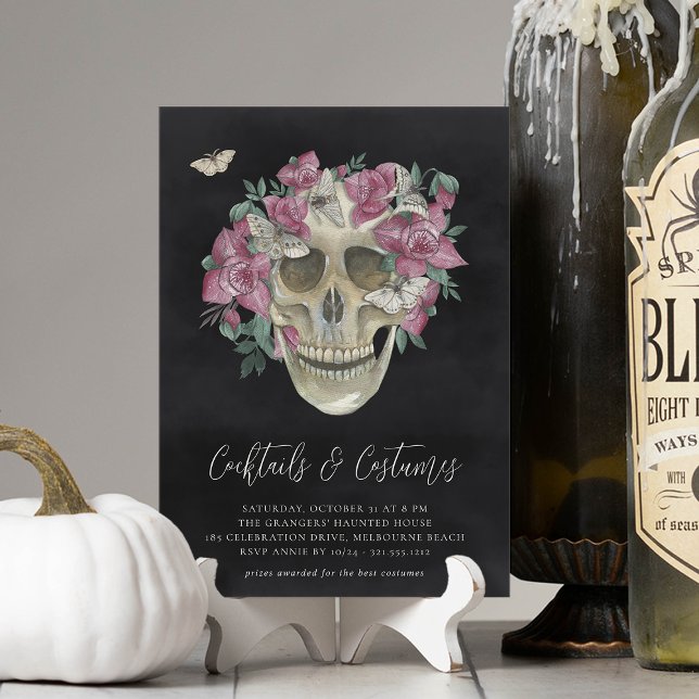 Invitación Floral Skull Halloween Fiesta de disfraces y cócte (Subido por el creador)