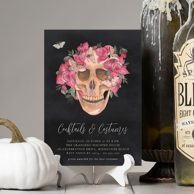 Invitación Floral Skull Halloween Fiesta de disfraces y cócte (Subido por el creador)