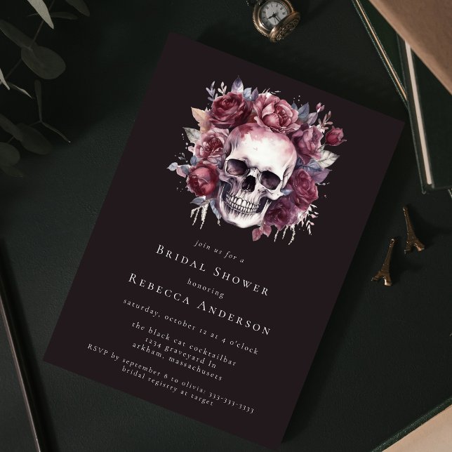 Invitación Floral Skull oscuro Moody Shower Gótica Bridal Sho (Subido por el creador)