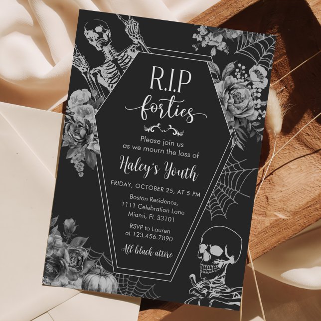 Invitación Floral Skull QEPD Cuarenta y 50 cumpleaños (Subido por el creador)