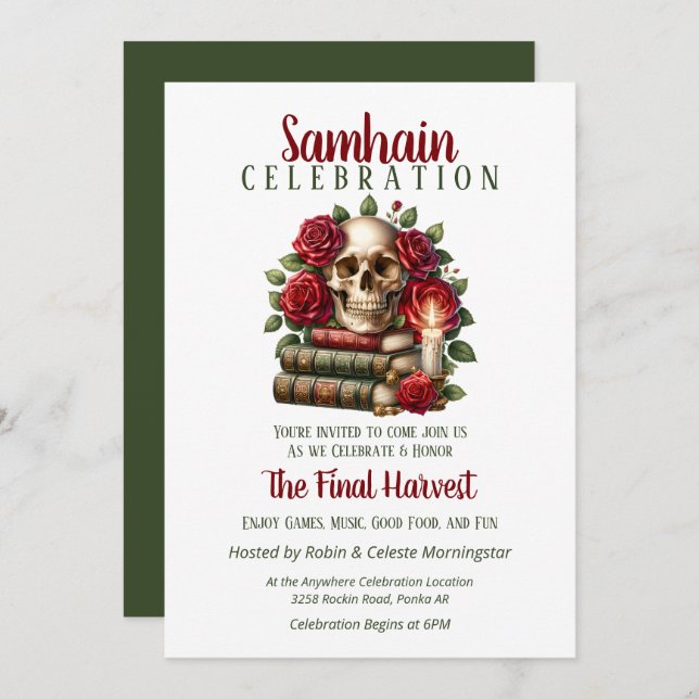 Invitación Floral Skull Samhain Harvin Party Halloween (Anverso / Reverso)
