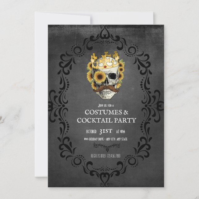 Invitación Floral Skull | Vintage Halloween Party (Anverso)