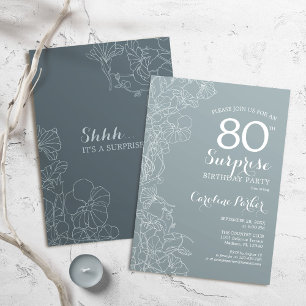 Invitación Floral Slate Blue Surprise Fiesta de cumpleaños nú