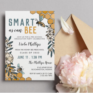 Invitación Floral Smart As Can Bee Graduación Preescolar