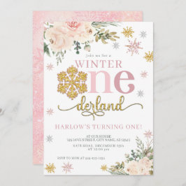 Invitación Floral Snowflake ONEderland Primer cumpleaños
