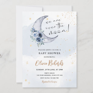 Invitación Floral sobre el Baby Shower de la Luna