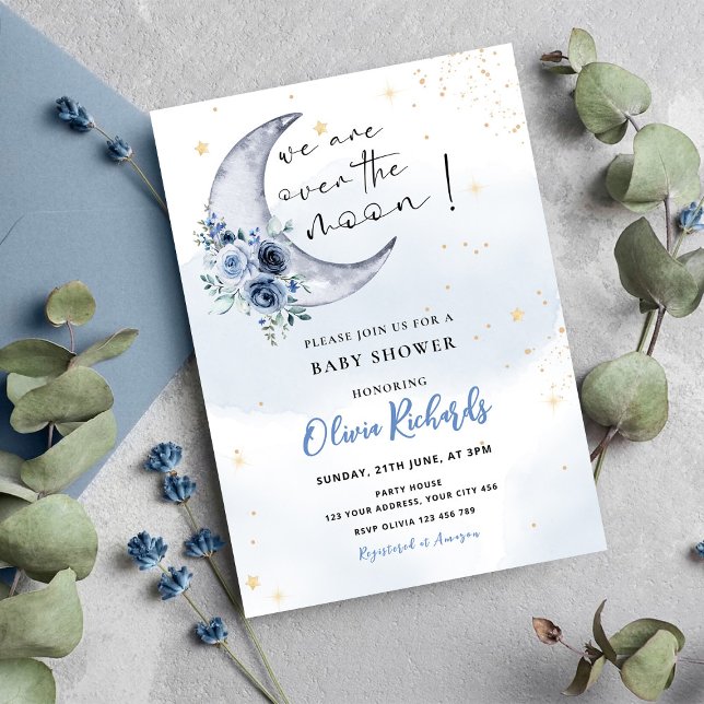 Invitación Floral sobre el Baby Shower de la Luna (Subido por el creador)
