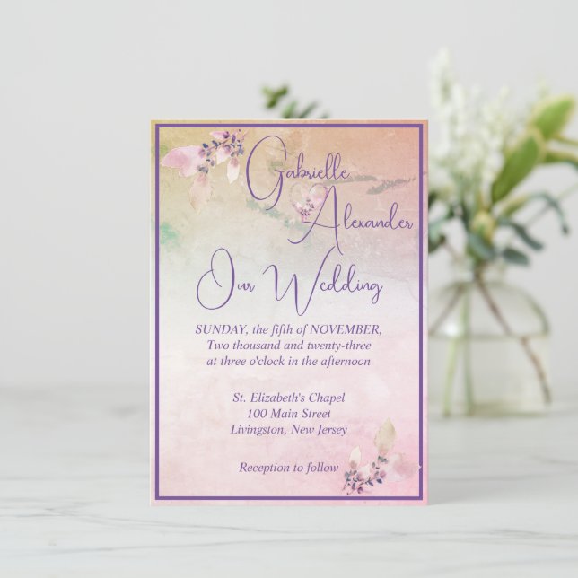 Invitación Floral Sobre Las Nubes Rosa Boda (Anverso de pie)