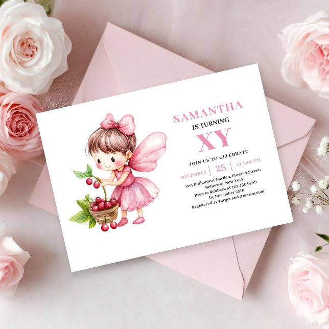 Invitación floral sonrojada de cumpleaños de niña  (Cute Fairy Girl Birthday Blush Floral invitation)
