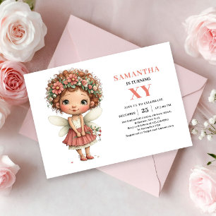 Invitación floral sonrojada de cumpleaños de niña 