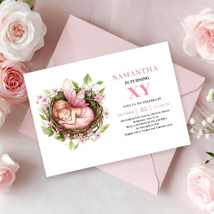 Invitación floral sonrosada para el 7º cumpleaños
