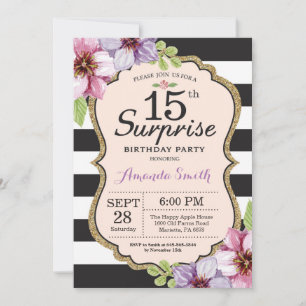 Invitación floral sorpresa para cumpleaños 15 de a
