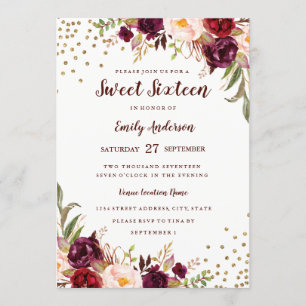 Invitación Floral Sparkle Burgundy Rojo Sweet Sixt