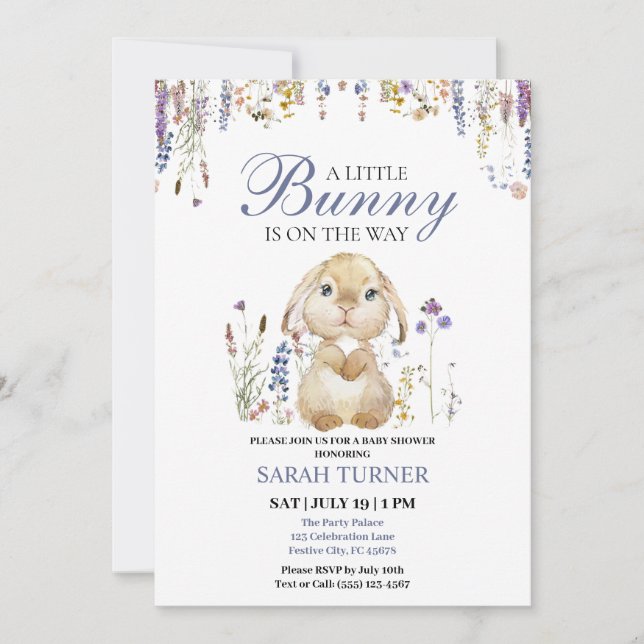 Invitación Floral Spring Cute Easter Bunny Baby Shower (Anverso)