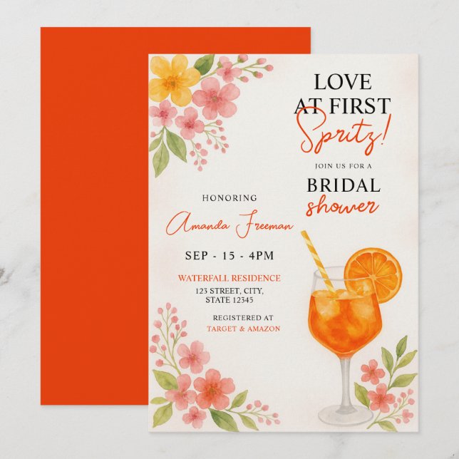 Invitación Floral Spritz Bridal Shower (Anverso / Reverso)