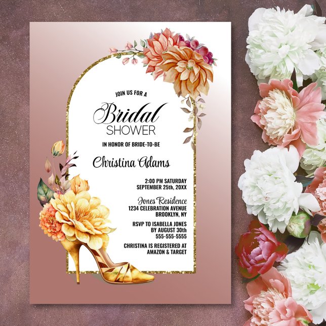 Invitación Floral Stiletto Zapato Rubor Arco rosa Ducha de no (Subido por el creador)