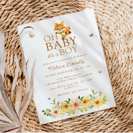 Invitación Floral Storybook Fox Oh Baby Boy Shower
