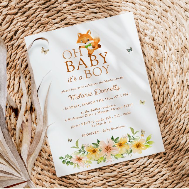 Invitación Floral Storybook Fox Oh Baby Boy Shower (Subido por el creador)