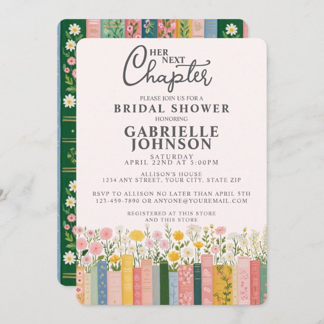 Invitación Floral Storybook Her Next Chapter Bridal Shower  (Anverso / Reverso)