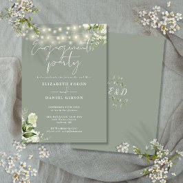 Invitación Floral String Lights Sage Green Engagement Party