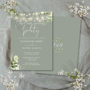 Invitación Floral String Lights Sage Green Engagement Party