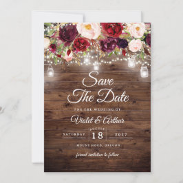 Invitación Floral String Lights Wedding Save The Date