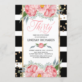 Invitación Floral Stripes Modern Gold Decor 30 Fiesta de cump