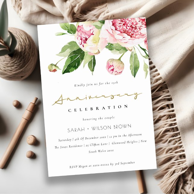 Invitación Floral suave de Rubor en cualquier aniversario de  (Subido por el creador)