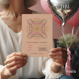 Invitación Floral Suave Escritura caleidoscópica de durazno M
