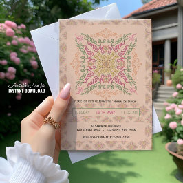 Invitación Floral Suave Escritura caleidoscópica de durazno M