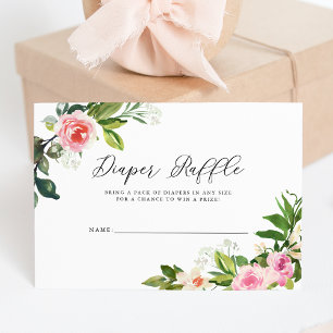 Invitación Floral suave rosa Baby Shower Diaper Raffle