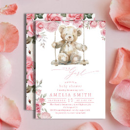 Invitación Floral suave rosa color Teddy Chica Baby Shower