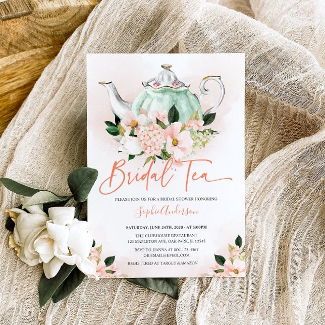 Invitación Floral suave rosa de novia Fiesta de té de novia (Subido por el creador)