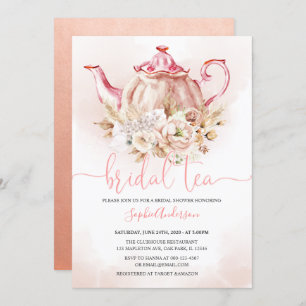 Invitación Floral suave rosa Pampas Té de gramo Ducha de novi