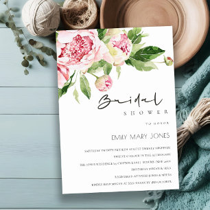 Invitación Floral suave Rubor Peony Watercolor Ducha de novia