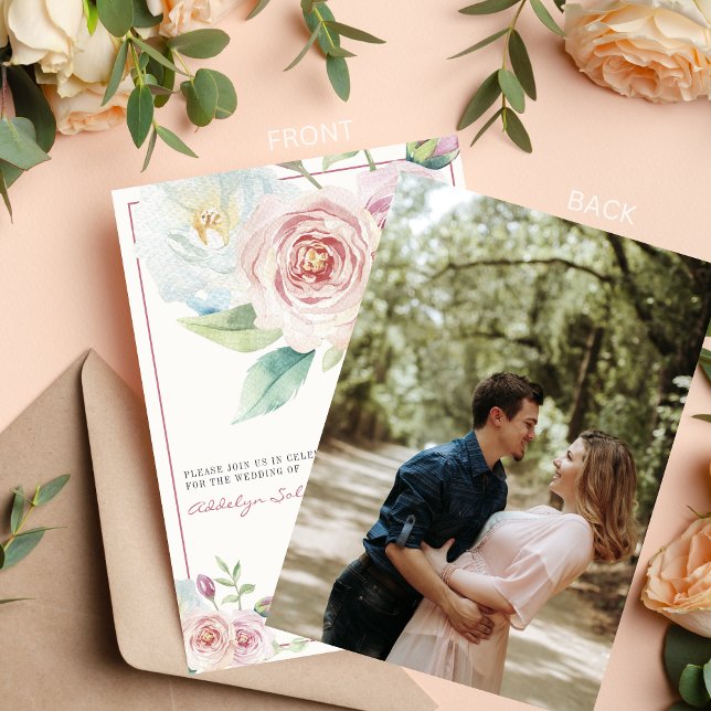 Invitación Floral suave vegetación romántica Boda de foto ros (Subido por el creador)