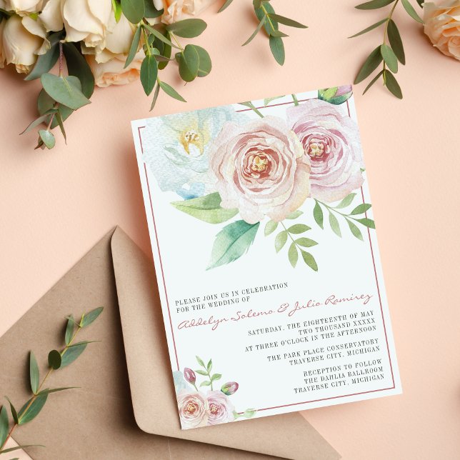 Invitación Floral suave vegetación romántica Boda malva rosa (Subido por el creador)