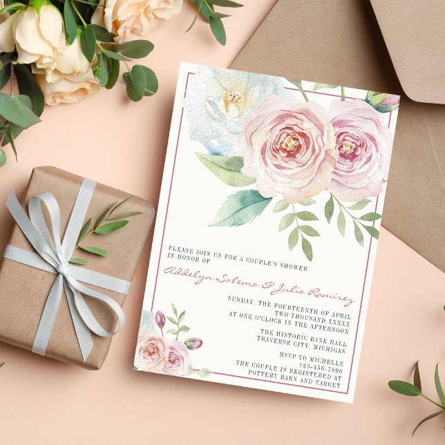 Invitación Floral suave vegetación romántica Mauve Parejas Du (Subido por el creador)