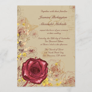 Invitación floral subió Borgoña del boda del