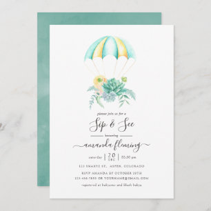 Invitación Floral Succulent Bouquet Parachute Sip y See